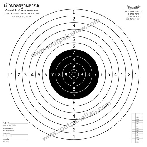 (Pre order) เป้ามาตรฐานสากล เป้าแข่งขันปืนสั้นระยะ 25/50 เมตร
