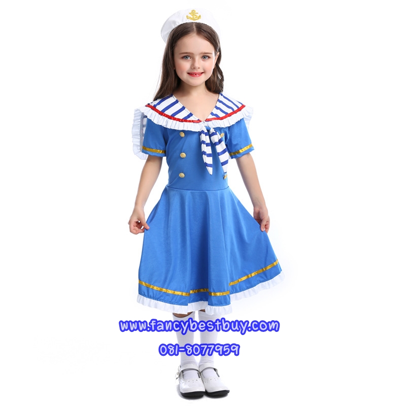 ชุดแฟนซีอาชีพ ชุดกะลาสี ชุดทหารเรือเด็กหญิง สีฟ้า M 125-140, L 140-155