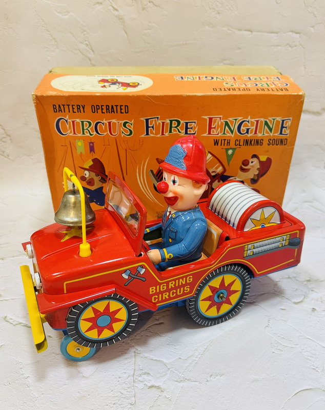 60s Masudaya Circus Fire Engine Vintage Tin Toy