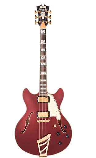 D'Angelico Deluxe Series DC Semi-Hollow Electric Guitar with USA Seymour Duncan Humbuckers and Stairstep Tailpiece matte wine