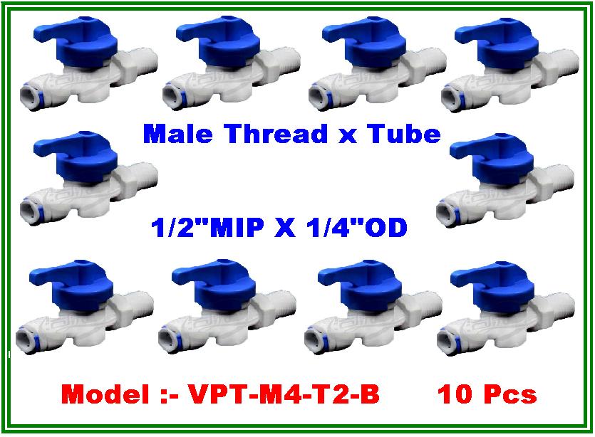 Ball valve plastic union male thread 1/2" MIP & tube 1/4" OD แพ๊ค 10 ชิ้น