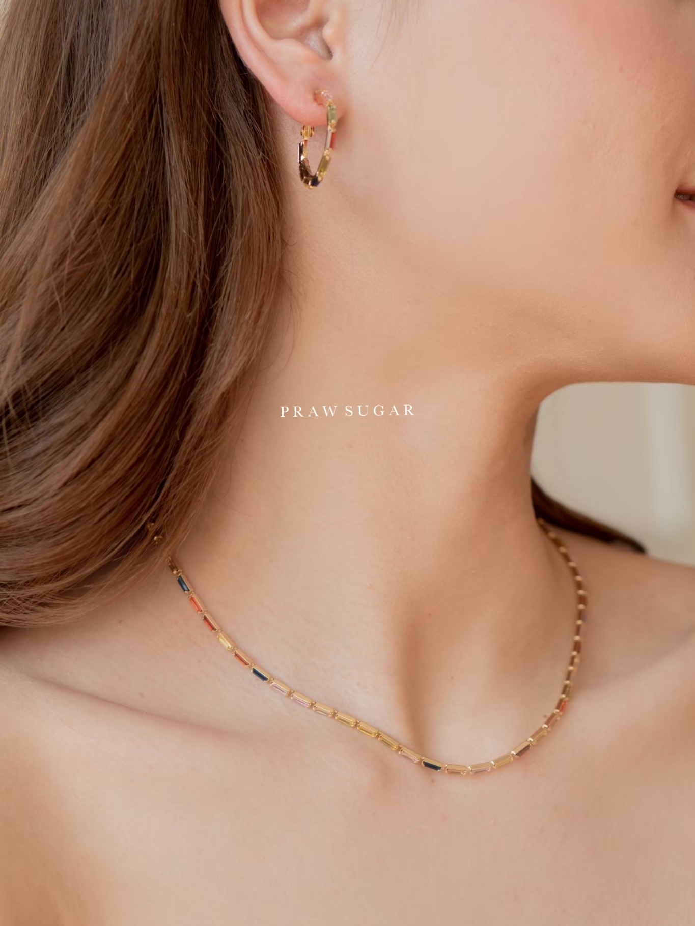 Joyful Necklace - สร้อยคอคริสตัลเรียงทรงสี่เหลี่ยมผืนผ้า (มี 3 สี)