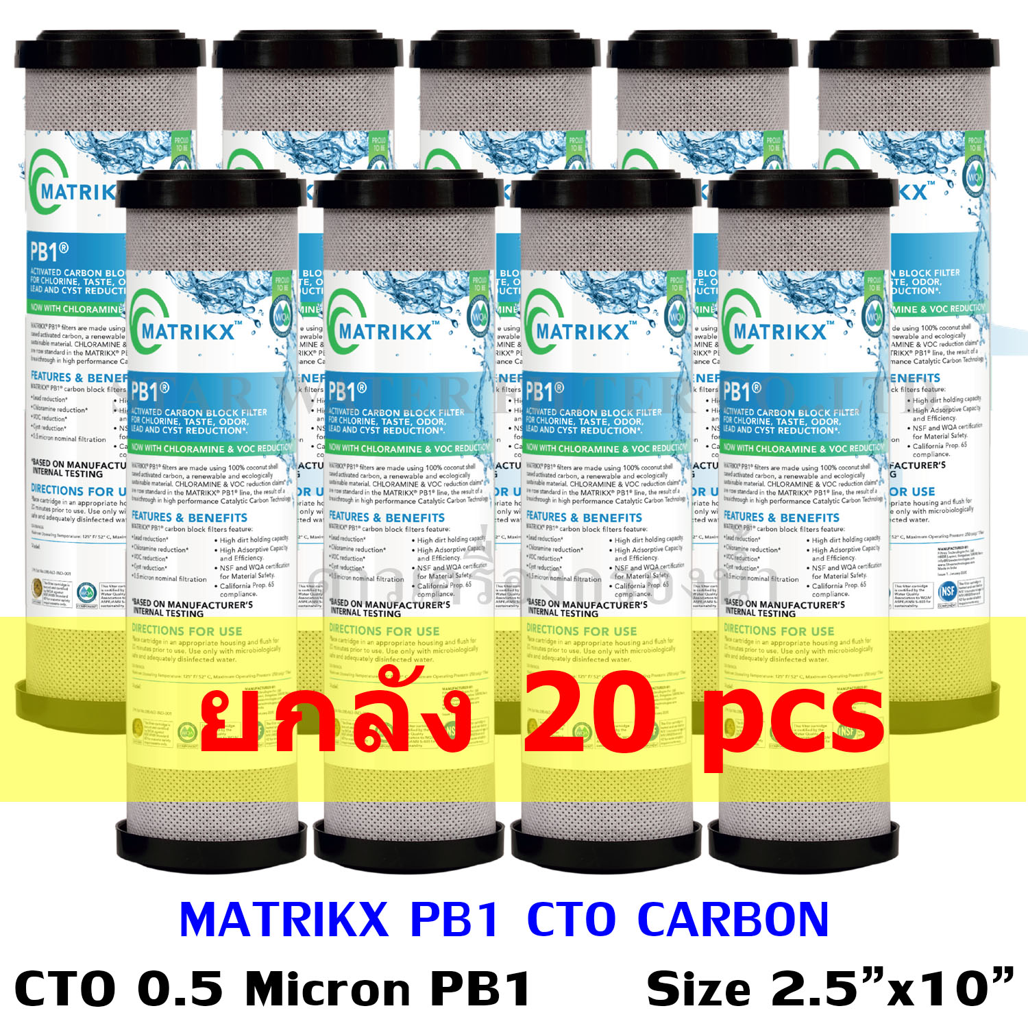 ไส้กรอง Carbon 10 นิ้ว x 2.5 นิ้ว 0.5 Micron Matrikx Pb1 กรองโลหะหนัก USA ยกลัง 20 ชิ้น