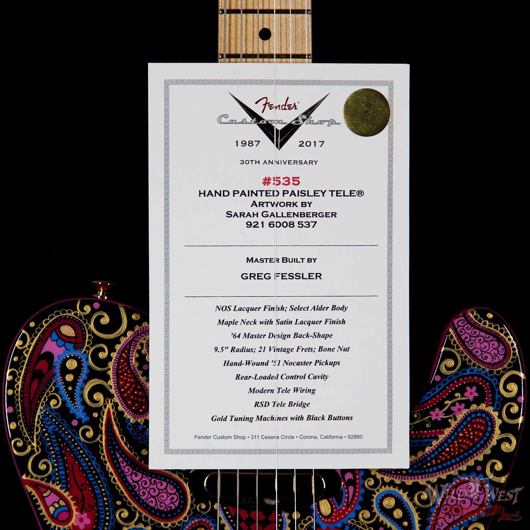 Fender Custom Shop Masterbuilt Hand Painted Paisley Telecaster NOS Artwork By Sarah Gallenberger Built by Greg Fessler
