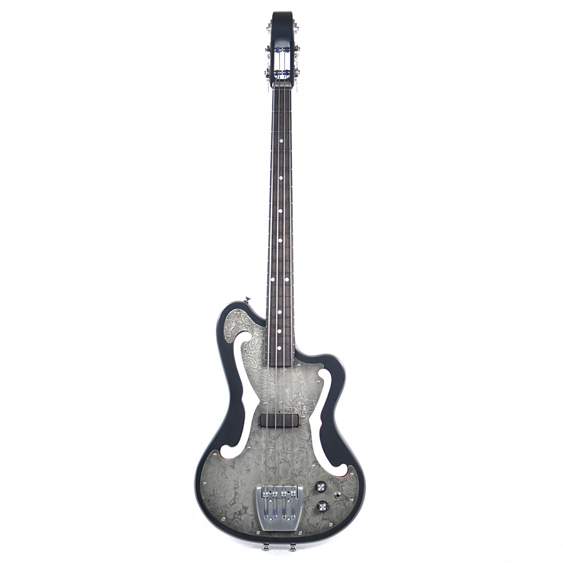 James Trussart SteelScrollPeg Bass Black/Red & Antique Silver Paisley (Serial #1502)