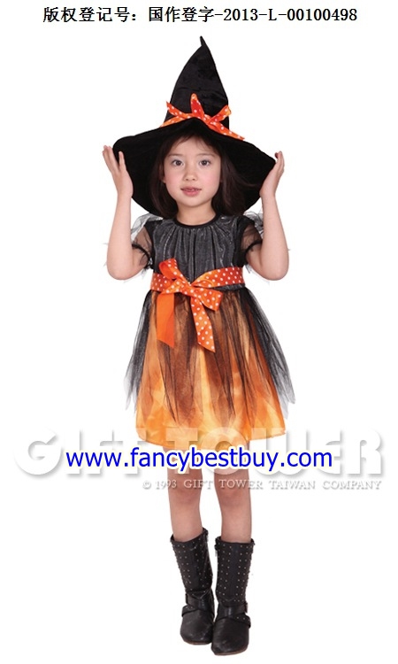 ชุดฮาโลวีนเด็ก แม่มดน้อยแสนเสน่ห์ สีฟักทอง ขนาด M, L, XL
