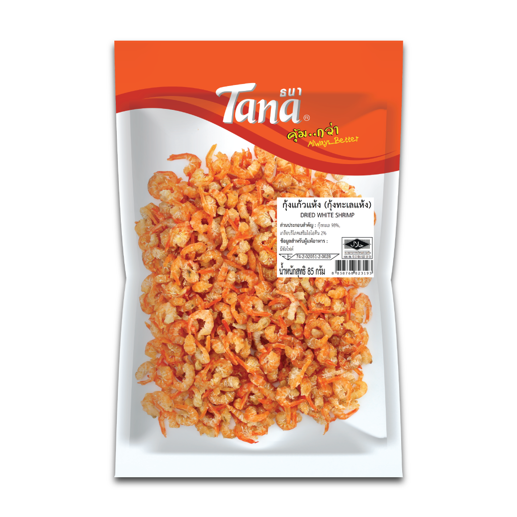 [ขายยกลัง 24 ซอง] Tana ธนา คุ้มกว่า กุ้งแก้วแห้ง (กุ้งทะเลแห้ง) 85 กรัม Dried White Shrimp