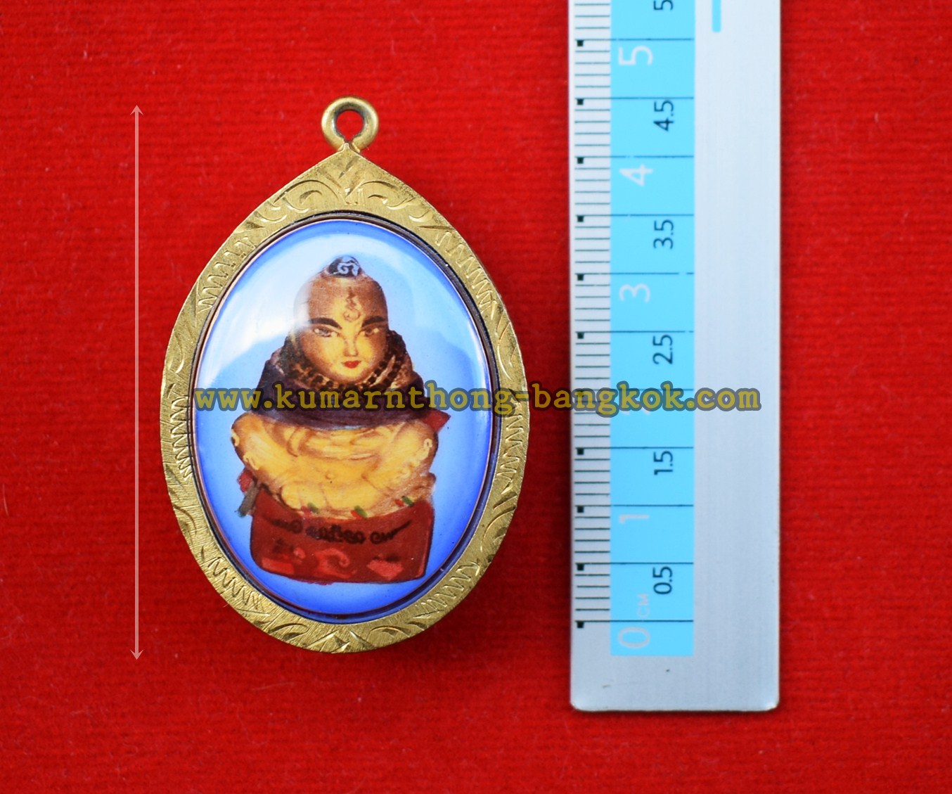 ล็อกเก๊ตกุมารทองน้องโชค กุมารคู่บารมี โก้ เก้ายอด (พระมหาชรินทร์ โสภณปัญโญ) ฉากสีฟ้า (แบบธรรมดา) พร้อมเลี่ยมกรอบทองไมครอน ขนาดพกพาสูง 4.5ซม.