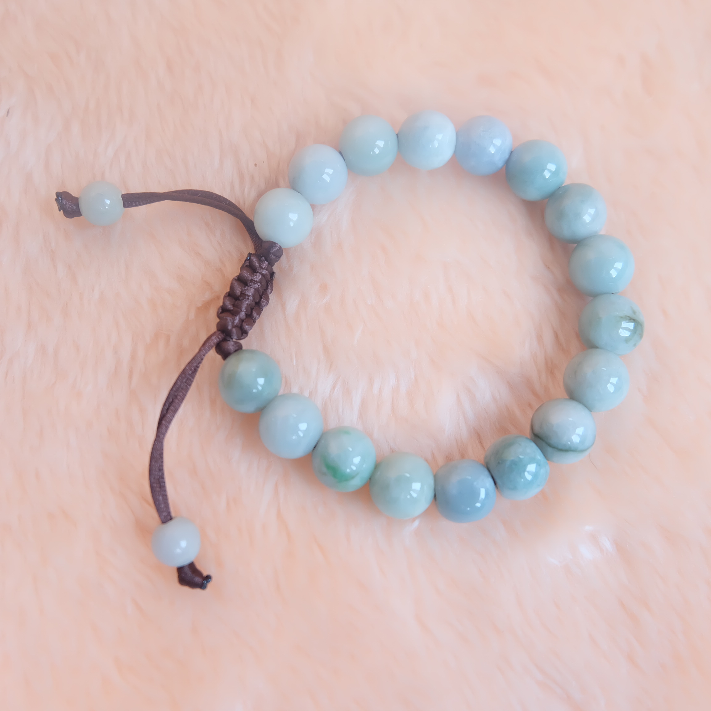 สร้อยข้อมือลูกปัดหยกแท้ 9-11 มิล หยกแท้ หยกพม่า หยกคละสี เชือกดึง รอบข้อมือ 18-21 ซม. มีรอย