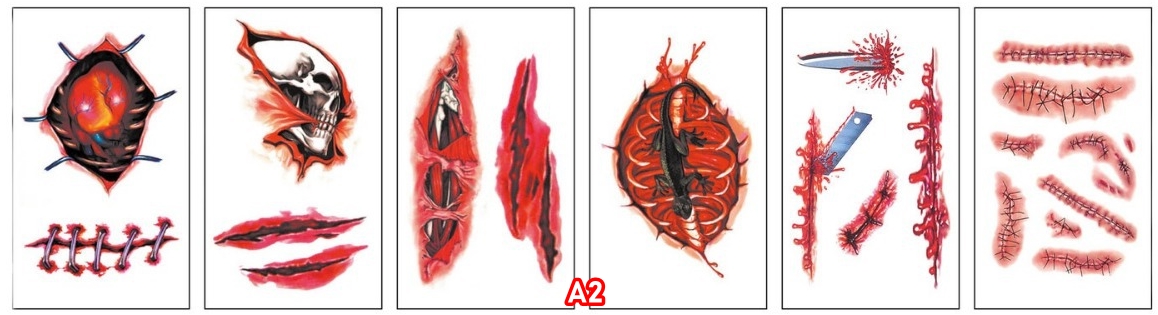 สติกเกอร์ฮาโลวีน รอยแผลฮาโลวีน กันน้ำกันเหงื่อ สติกเกอร์รอยสักแบบใช้แล้วทิ้ง แบบ A size 5.7*9.7 cm.