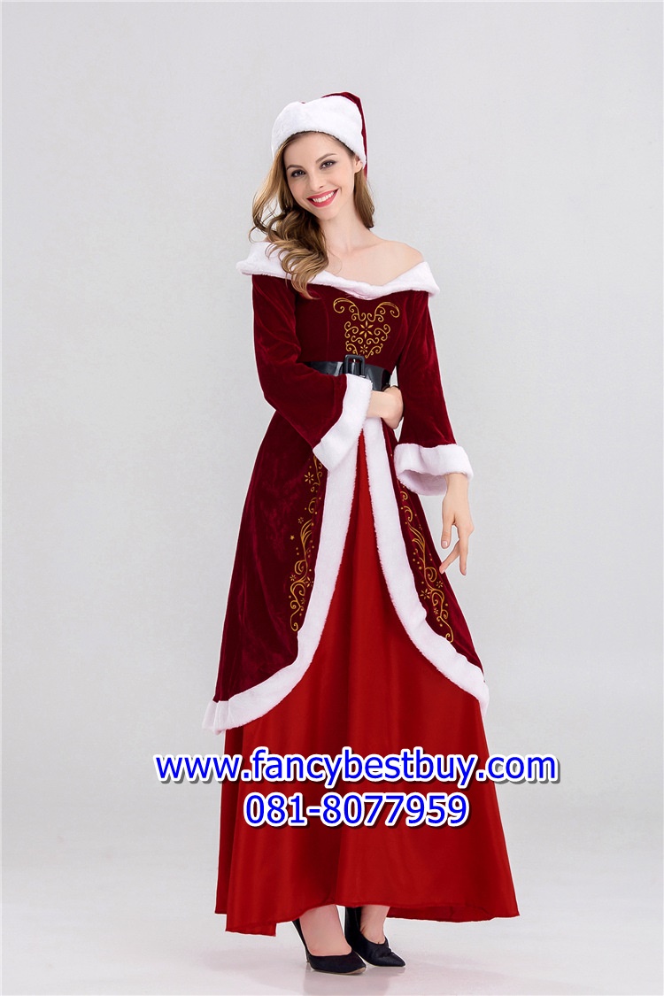 ชุดแซนตึ้ ชุดกระโปรงคริสมาส สีแดง Santy Costume ขนาด M 155-165, XL 165-175