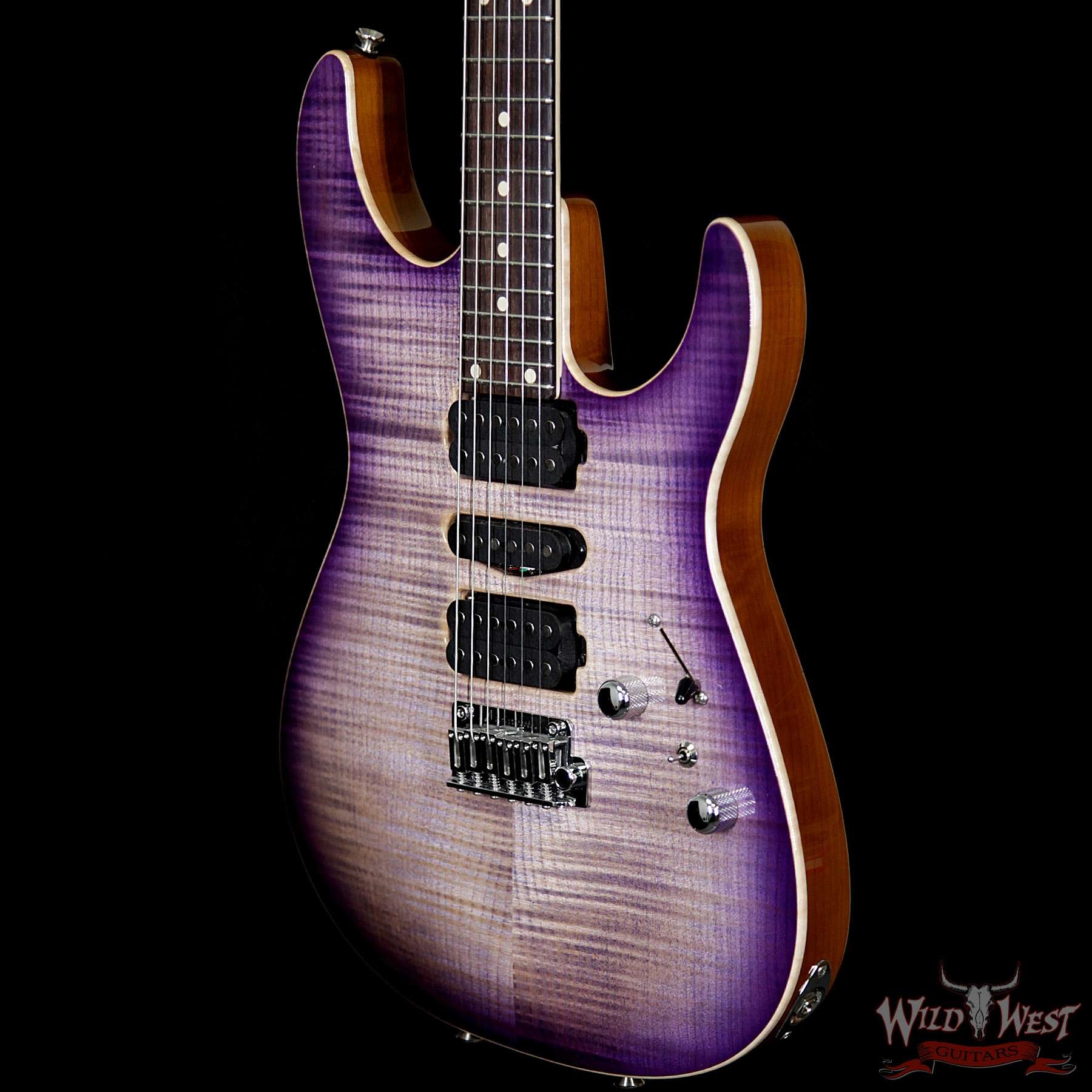 Tom Anderson Angel HSH w/ VA Booster Flame Top on Alder Rosewood Fingerboard - Natural Purple Burst