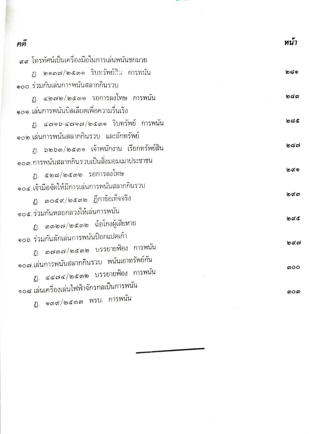 108 คดีการพนัน : ไพ่ผ่อง ไพ่ป๊อก การพนันขันต่อ (หนังสือเก่า มือ1)