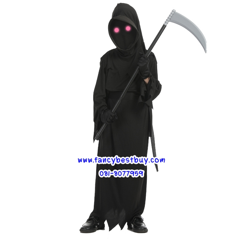 ชุดแฟนซีฮาโลวีน ชุดยมทูต Grim Reaper สำหรับวันฮาโลวีน + แว่นตาไฟ มีขนาด 130