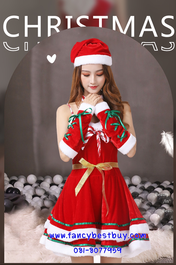 ชุดแซนตึ้ ชุดกระโปรงคริสมาส สีแดง Santy Costume ขนาดฟรีไซด์