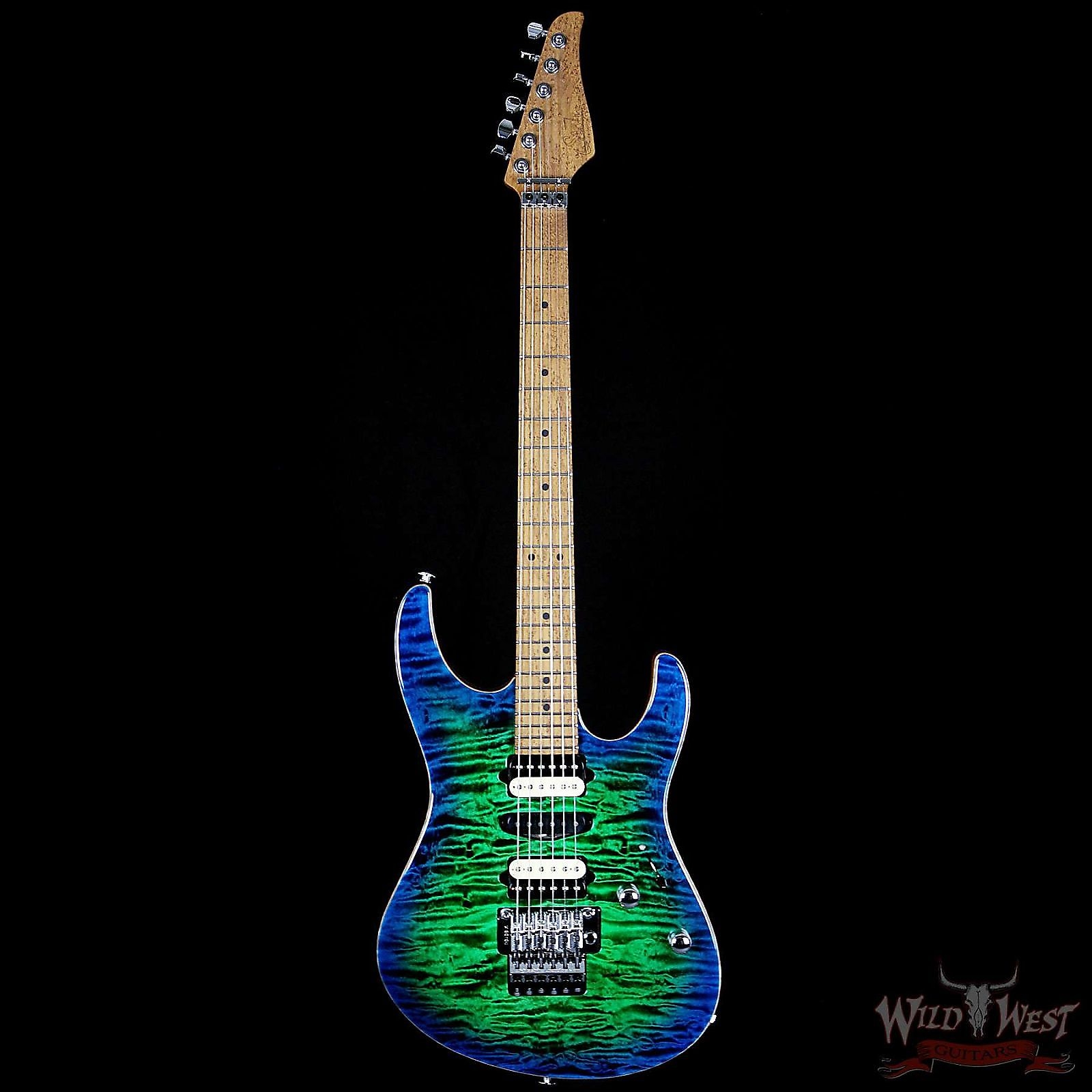 Suhr Modern Quilt Top 3A Roasted Maple Neck Blue Green Burst