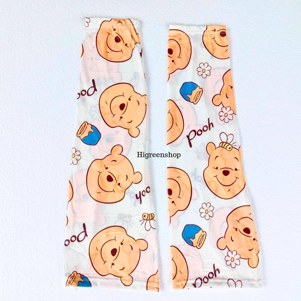 ปลอกแขนผ้าไหมน้ำแข็ง ปลอกแขนกันแดดลายการ์ตูน ป้องกันรังสียูวี แขนจั้ม ปลายบานออก มียางเกี่ยวนิ้ว ยืดหยุ่น ผ้านิ่ม ใส่สบาย
