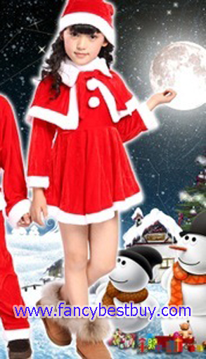 ชุดคริสมาสเด็กหญิง Christmas Costume สำหรับ เทศกาลวันคริสมาส มีขนาด 120 (ผ้ากำมะยี ขนสีขาวฟูๆ)