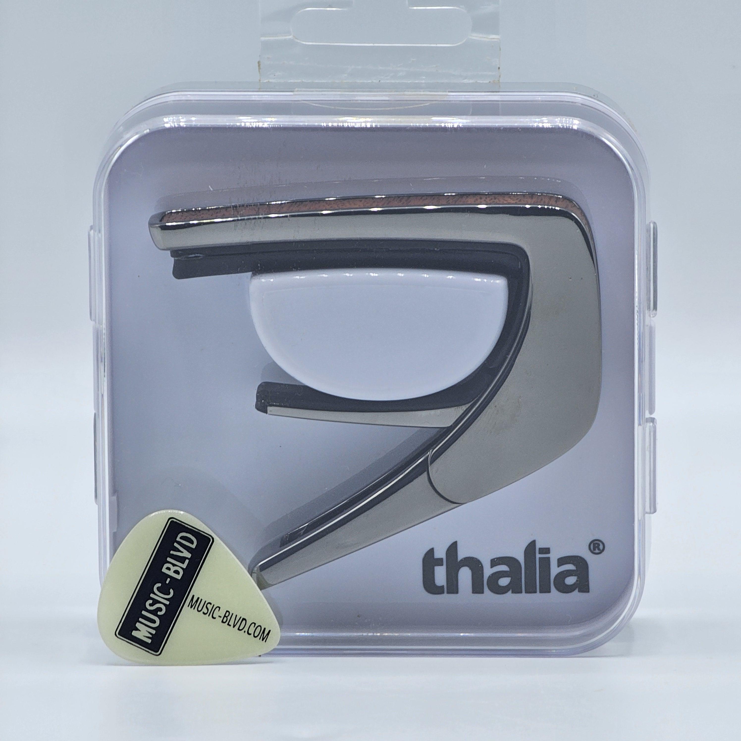 Thalia Capos 200 Series Professional Guitar Capo w/ 14 Interchangeable Fret Pads - Black Chrome Plated Finish with Sapele Inlay