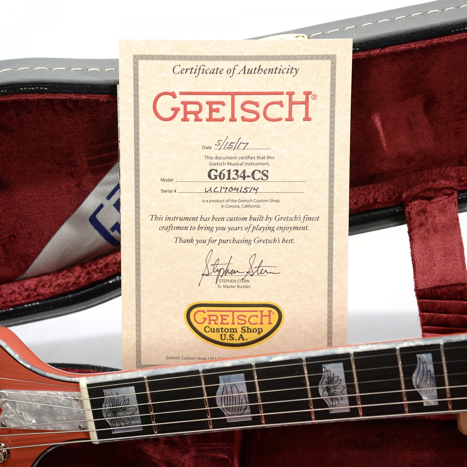 Gretsch CS 1955 Penguin Faded Tahitian Coral Light Relic w/White Moto Binding Masterbuilt by Stephen Stern No.UC17041514