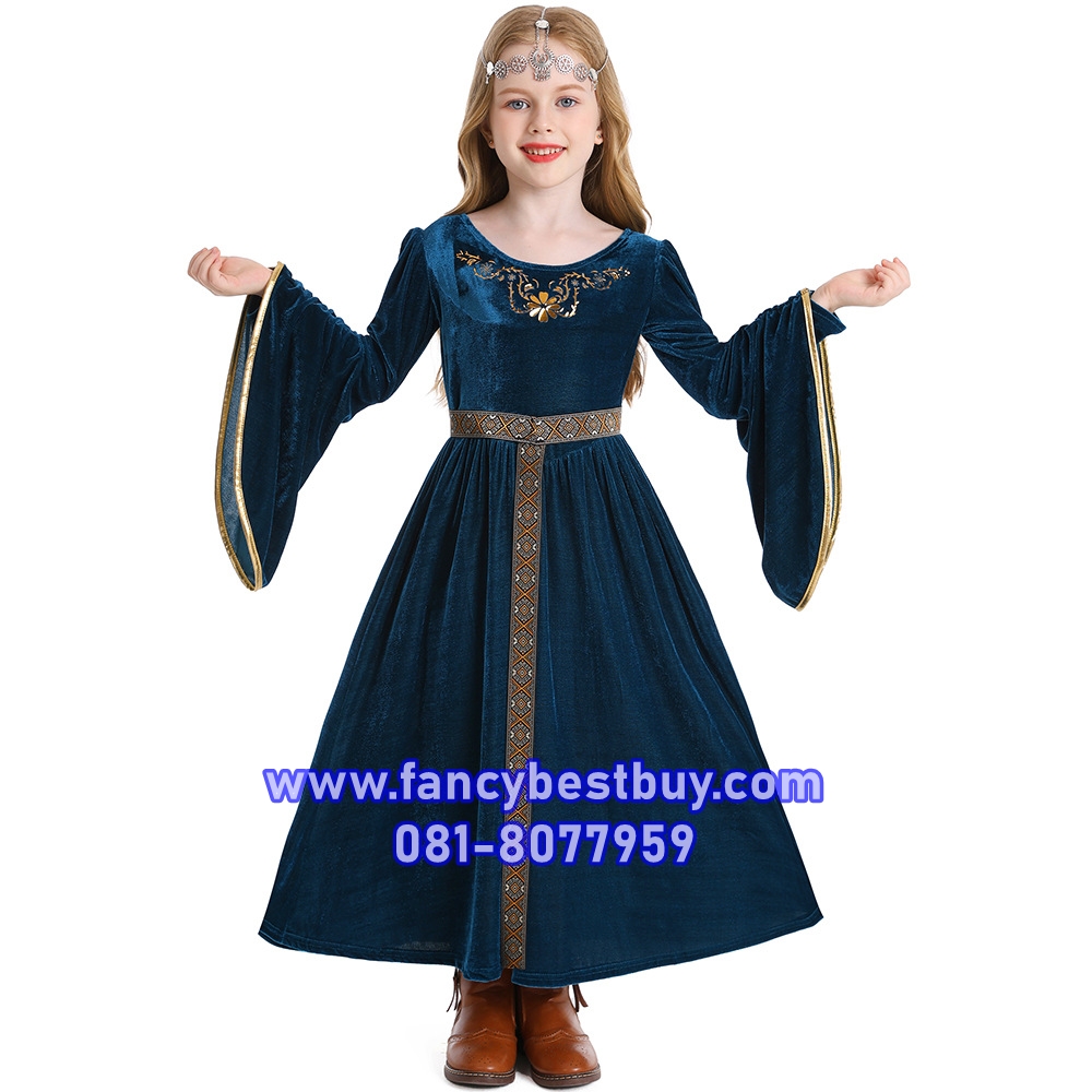 ชุดยุโรป ชุดอังกฤษ เรอเนสซองส์ Renaissance ชุดย้อยยุค Medieval clothing ขนาด 120, 130, 140 (พร้อมอุปกรณ์ประดับผม)