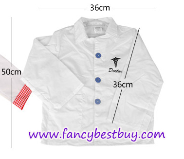 ชุดแฟนซีคุณหมอ สีขาว ใช้ได้ทั้งเด็กชายและเด็กหญิง (เสื้อกาวสีขาว+อุปกรณ์ทั้งหมด) ขนาดฟรีไซด์สำหรับเด็ก 95-125 ซม. อายุ 3-7 ขวบ