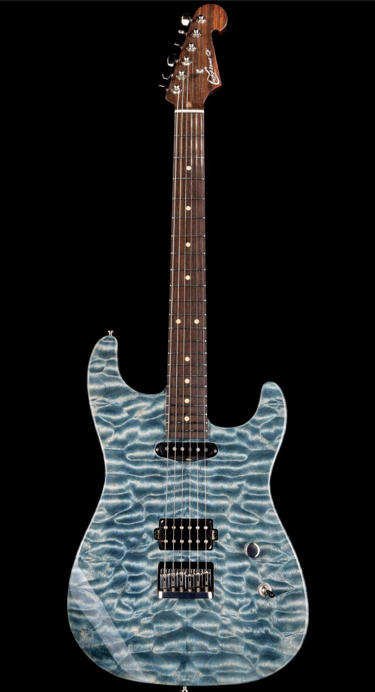 Luxxtone El Machete Geode 5A Quilt Maple Top Indian Rosewood Board Blue Jean