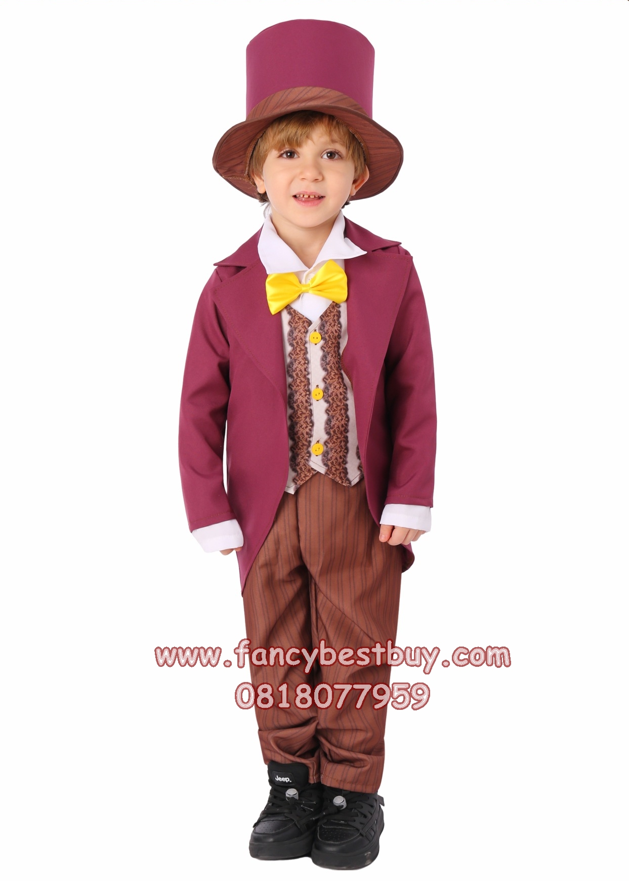 ชุดแฟนซี Willy Wonka & Charlie & the Chocolate Factory ขนาด M 115-125, L 125-135, XL 135-145 (ไม่รวมเสื้อเชิ๊ตสีขาวด้านใน)