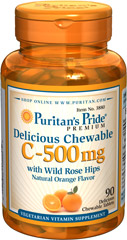 90 เม็ด Chewable Vitamin C-500 mg with Rose Hips