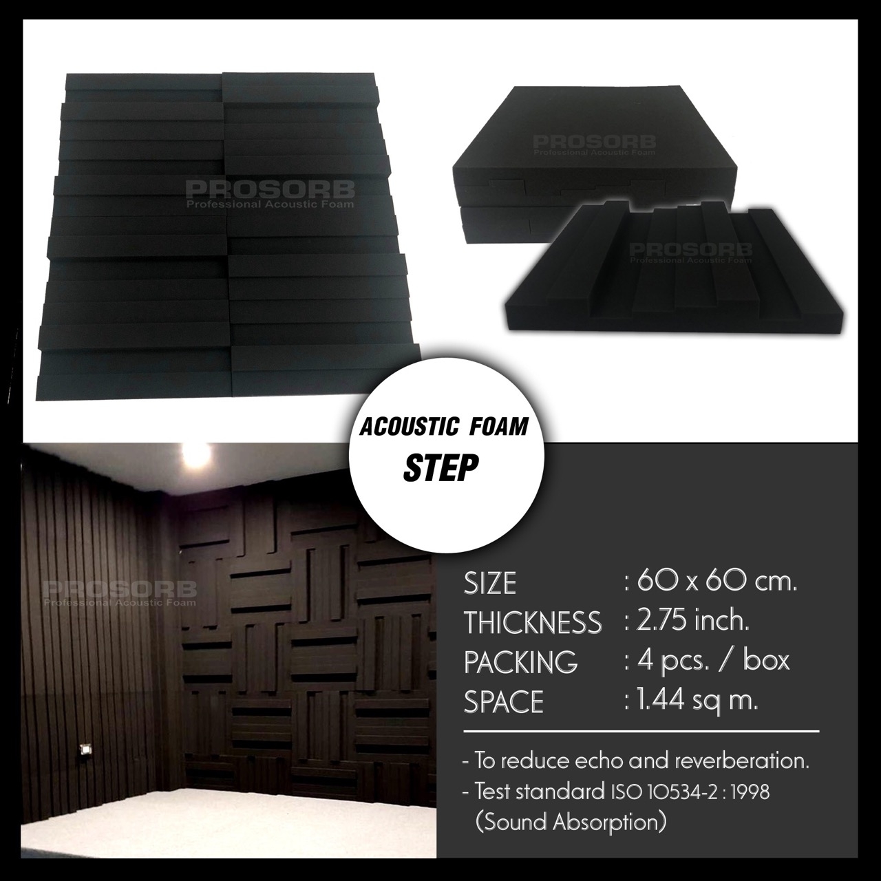 Prosorb Acoustic Foam step (4 แผ่น/กล่อง)