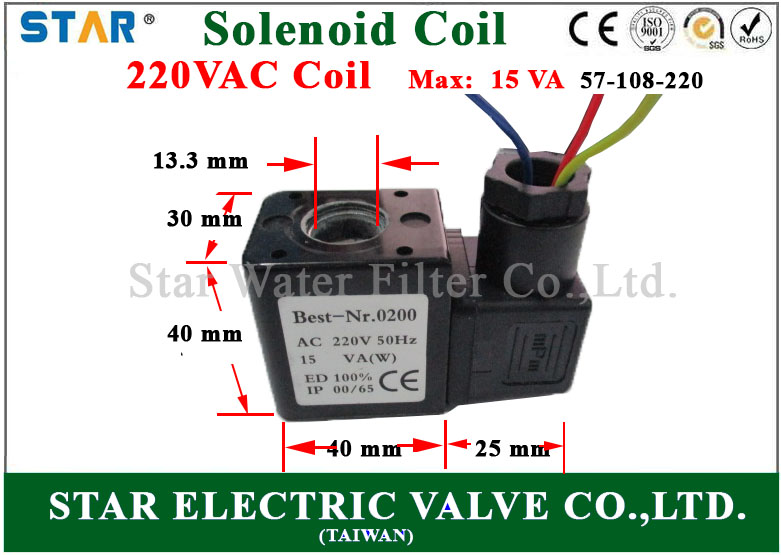 Solenoid Square coil I.D.13.3 mm,Height:40 mm 220VAC 15VA