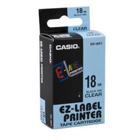 เทปพิมพ์อักษร Casio XR-18X1 - 18 มม. ตัวอักษรดำพื้นสีใส