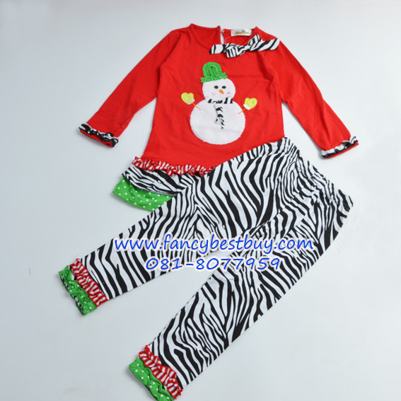 ชุดคริสมาสเด็กหญิง เสื้อลาย SANTA+กางเกง Christmas Costume สำหรับ เทศกาลวันคริสมาส มีขนาด 90, 100, 110