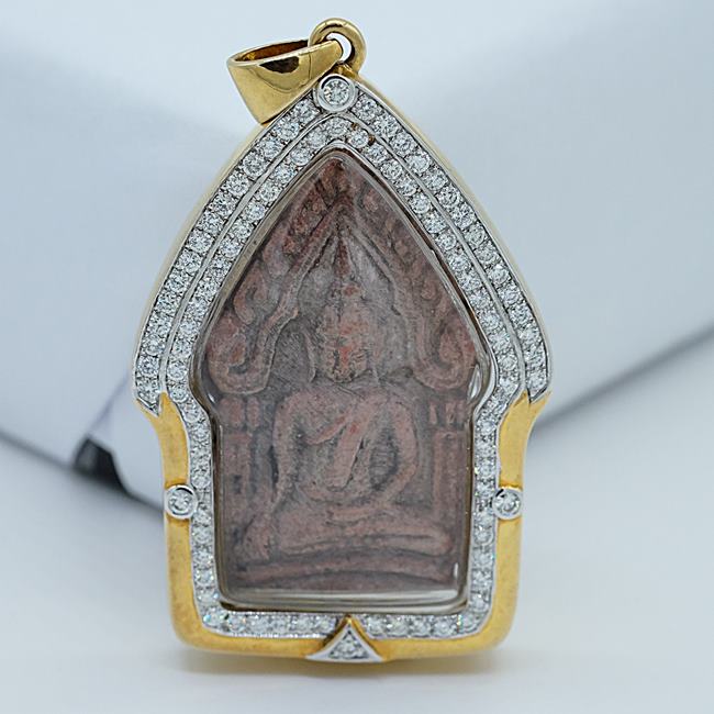 จี้พระขุนแผนด้านหลังพรายกุมารตัวเรือนทอง9K ฝังเพชรน้ำ98ครับ