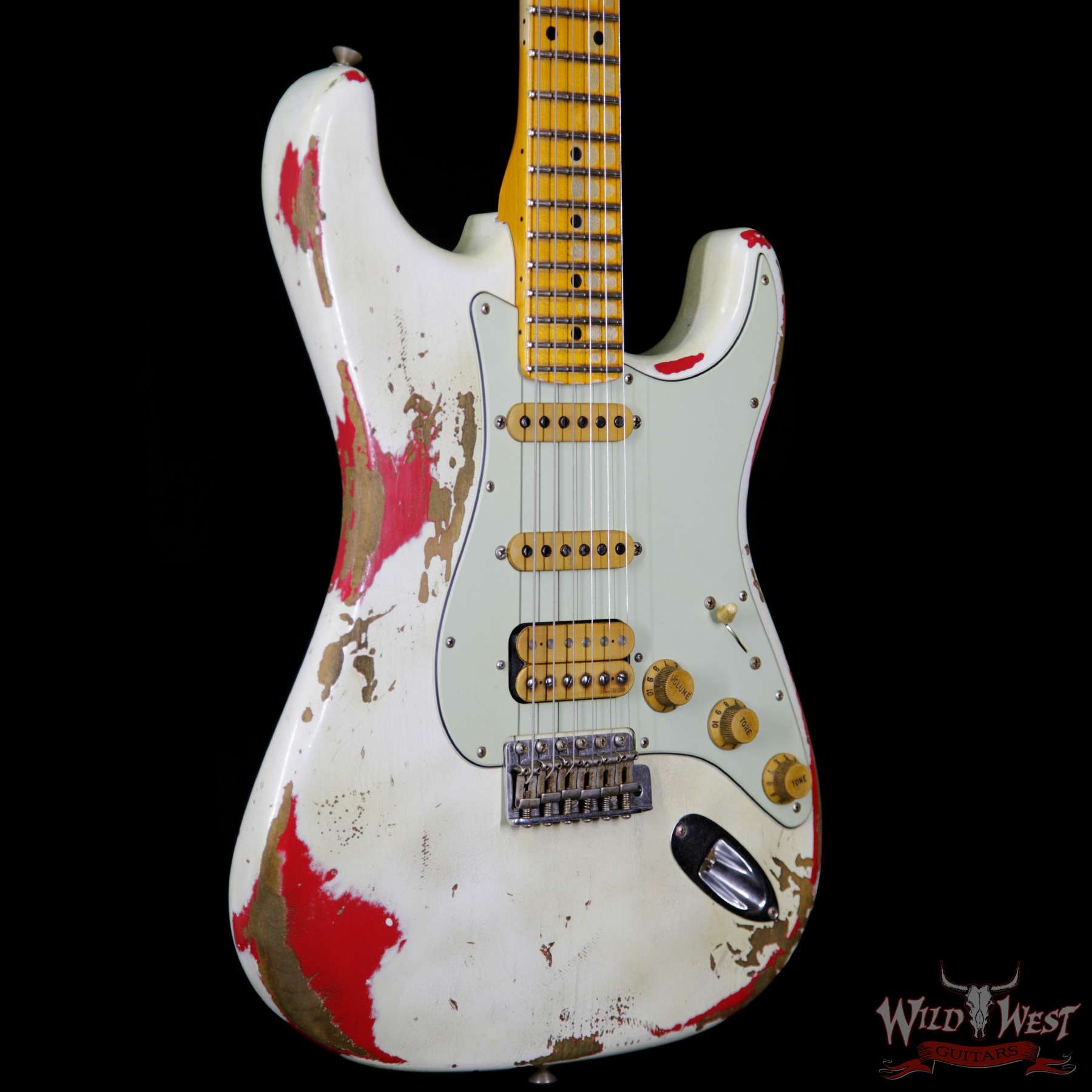 Fender Custom Shop White Lightning 2.0 HSS Stratocaster Heavy Relic Maple Board - Olympic White Over Torino Red