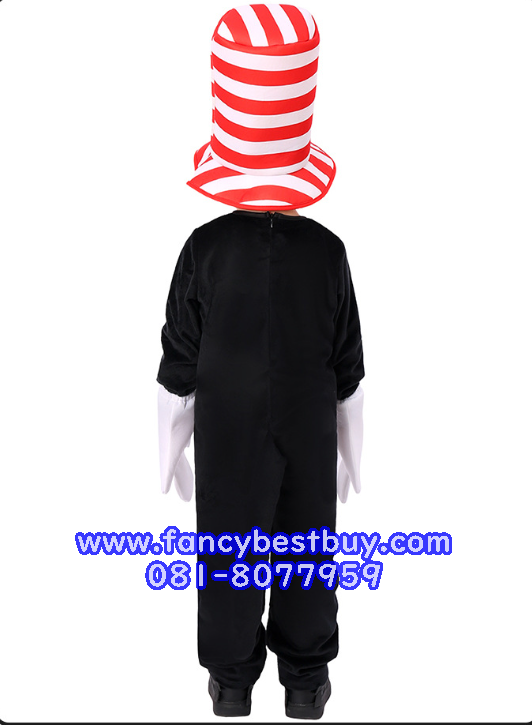ชุดแฟนซี Dr. Seuss' The Cat in the Hat DR. ขนาด S105-115, M 115-125, L125-135, XL 135-145 รวมถุงมือสีขาว