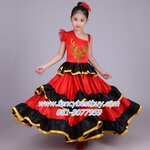 ชุดฟลาเมงโก Flamenco Girl ชุดเต้นรำประจำชาติสเปนเด็ก (กระโปรงเป็นทรงครึ่งวงกลม) ชุดแฟนซีนานาชาติของสเปน ขนาด 110, 120, 130, 140