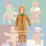 จิงเจอร์เบรดแมน ชุดบอดี้สูทคอสเพลย์ ชุดขนมปังขิง ชุดคริสมาส Ginger Bread Costume ขนาด XS 100-110, S110-120, M 120-130, L130-140