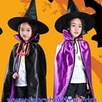 ชุดฮาโลวีน พ่อมด แม่มด มีผ้าคลุม+หมวก+ไม้สามง่าม ใส่ได้ 2 ด้าน สีดำและสีม่วง ยาว 68 ซม (ไม่รวมตะกร้าฟักทอง)