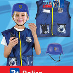 ชุดแฟนซีตำรวจหน่วยพิเศษ FBI (เสื้อแจ๊คเก็ต+หมวก+วิทยุสื่อสาร+ที่ล๊อคข้อมือ+นกหวีด) ขนาดฟรีไซด์สำหรับเด็ก 100-130 ซม. สำเนา