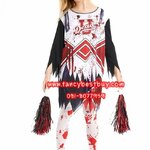 ชุดฮาโลวีนเด็กหญิง ชุดเชียร์ลีดเดอร์เลือด ชุดซอมปี้ สำหรับวันฮาโลวีน Blood Cheer leader Nurse แบบที่ 1 มีขนาด S 110-120 (แถมพู่เชียร์และถุงน่องลายเลือด)