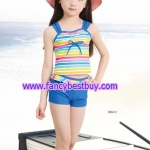 ชุดว่ายน้ำเด็กหญิง แบบ 2 ชิ้น เสื้อ+กางเกง สีฟ้า มีขนาด L, XL