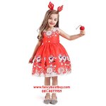 ชุดคริสมาสเด็ก ชุดเดรสพิมพ์ลาย คริสต์มาส สำหรับวันคริสมาสไม่รวมที่ประดับศรีษะ Size 110(95-105cm)