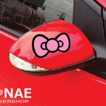 สติ๊กเกอร์แต่งรถ Kitty ติดกระจกมองข้าง ลายโบว์ สีชมพู