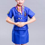 ชุดแฟนซีอาชีพ ชุดแอร์ สีน้ำเงิน ชุดแฟนซีแอร์โฮสเตส Air Hostess (เสื้อสูท+กระโปรง+หมวก+ผ้าพันคอ) มีขนาด 100-150