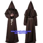ชุดแฟนซีผู้ชาย เสื้อคลุมพระสงฆ์ยุกกลาง พ่อมด ชุดนักบวช สีน้ำตาล Brown Color ขนาด S 160-170, M 170-175, L 175-180, XL 180-185, XXL 185-190