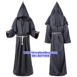 ชุดแฟนซีผู้ชาย เสื้อคลุมพระสงฆ์ยุกกลาง พ่อมด ชุดนักบวช สีดำ BLACK Color ขนาด S 165-170, M 170-175, L 175-180, XL 180-185, XXL 185-190