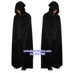 ผ้าคลุมยมทูต ผ้าคลุมแบบมีฮูด สำหรับ ชุดพ่อมด ชุดแม่มด ชุดฮาโลวีน ยาว 80, 120, 140, 170 ซม. จากไหล่ถึงปลาย สีดำ (ผ้าออกเงาๆ)