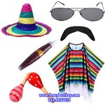 ชุดประจำชาติเม็กซิโก Mexico ชุดแฟนซีผู้ชายขนาดฟรีไซด์ แบบครบเซ็ต ผ้าคลุม+หมวก+แว่น+หนวด+กระดิ่ง +ซิก้า สำหรับ 160-180 ซม.