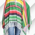 ชุดแฟนซีเด็ก ชุดประจำชาติเม็กซิโก Mexico ขนาดฟรีไซด์ สำหรับ 110-140 ซม. สีเขียว (ผ้าคลุม+หมวก) **ผ้าคลุมตอนใส่จากไหล่ถึงปลาย 70 ซม **